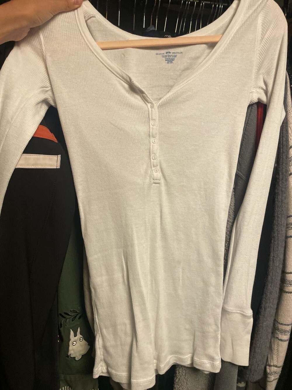 Brandy Melville White Ribbed Long Sleeve Henley Top